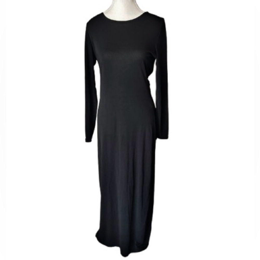 Sandro Paris Draped Black Dress Designer Maxi Midi Evening Long Open Back 8 10 - Picture 2 of 15